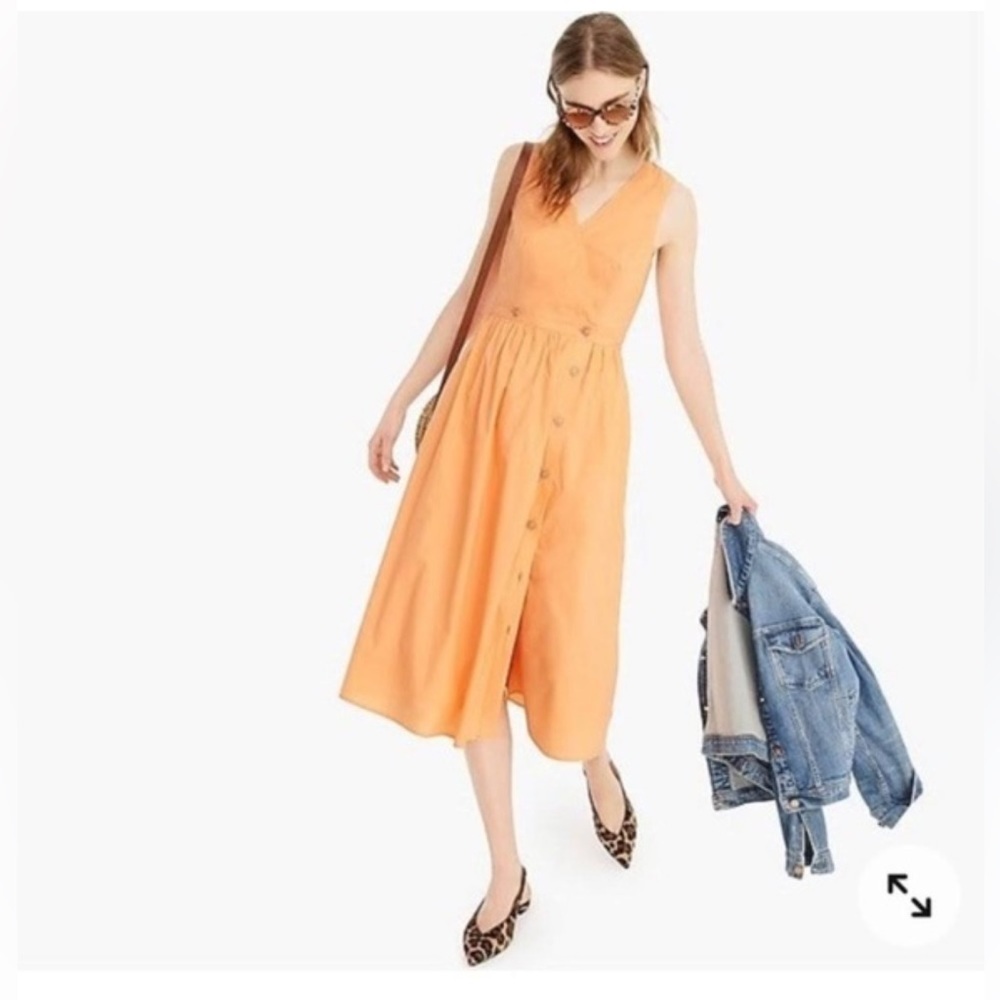J crew button down sherbet orange midi cotton dress size 4